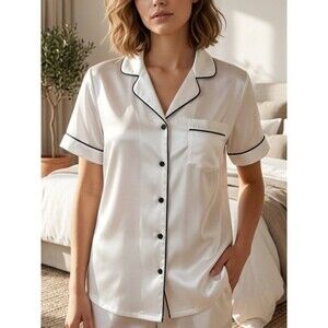NWT SWOMOG Luxury White Satin Pajama Top – Small